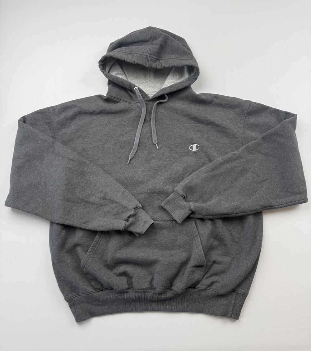 Champion Hoodie Sweatshirt Mens XL Gray Pullover Fleece Kangaroo Pocket Logo